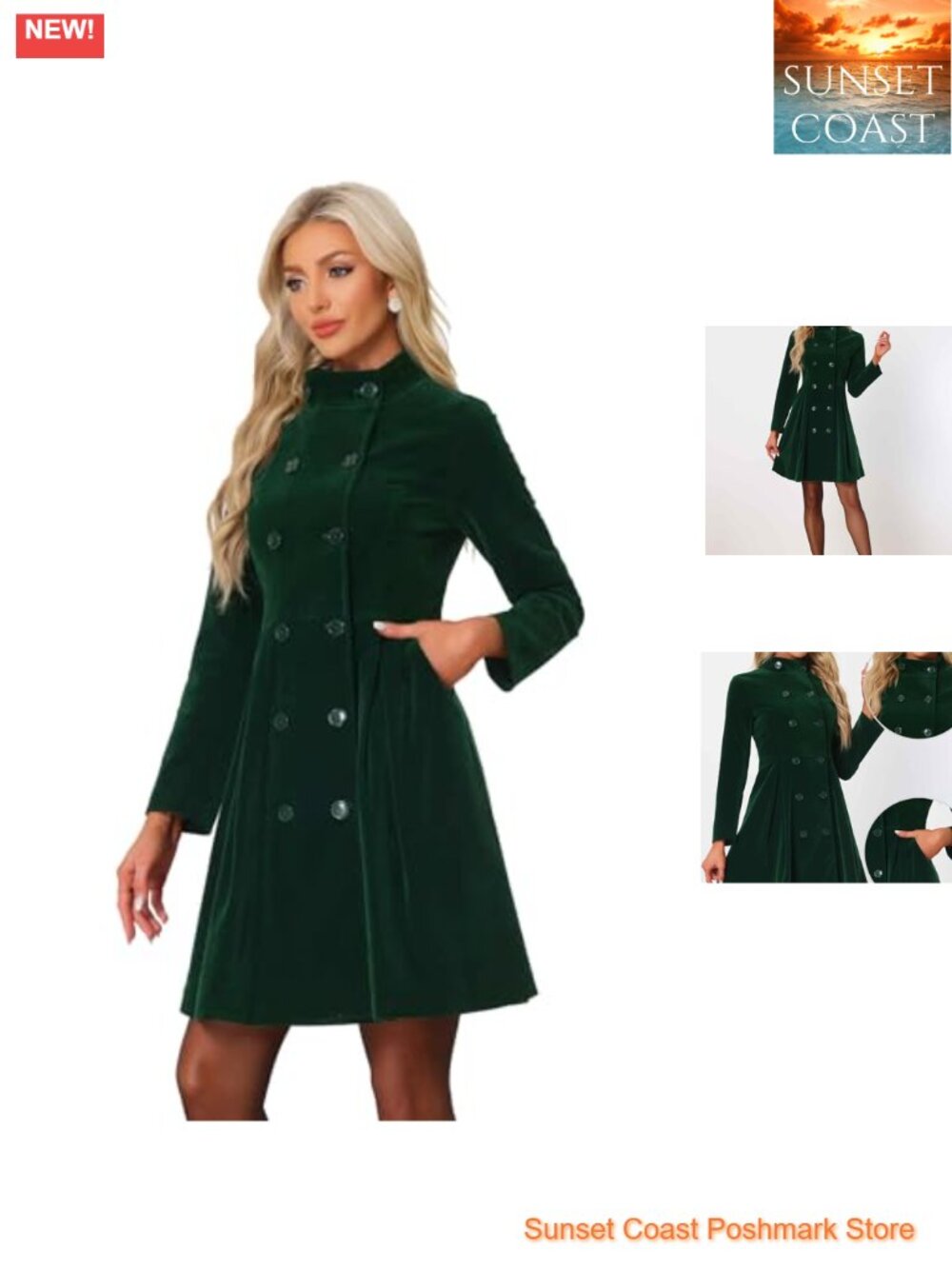 Women's Velvet Double Breasted Swing Winter Coat A-Line Trench
